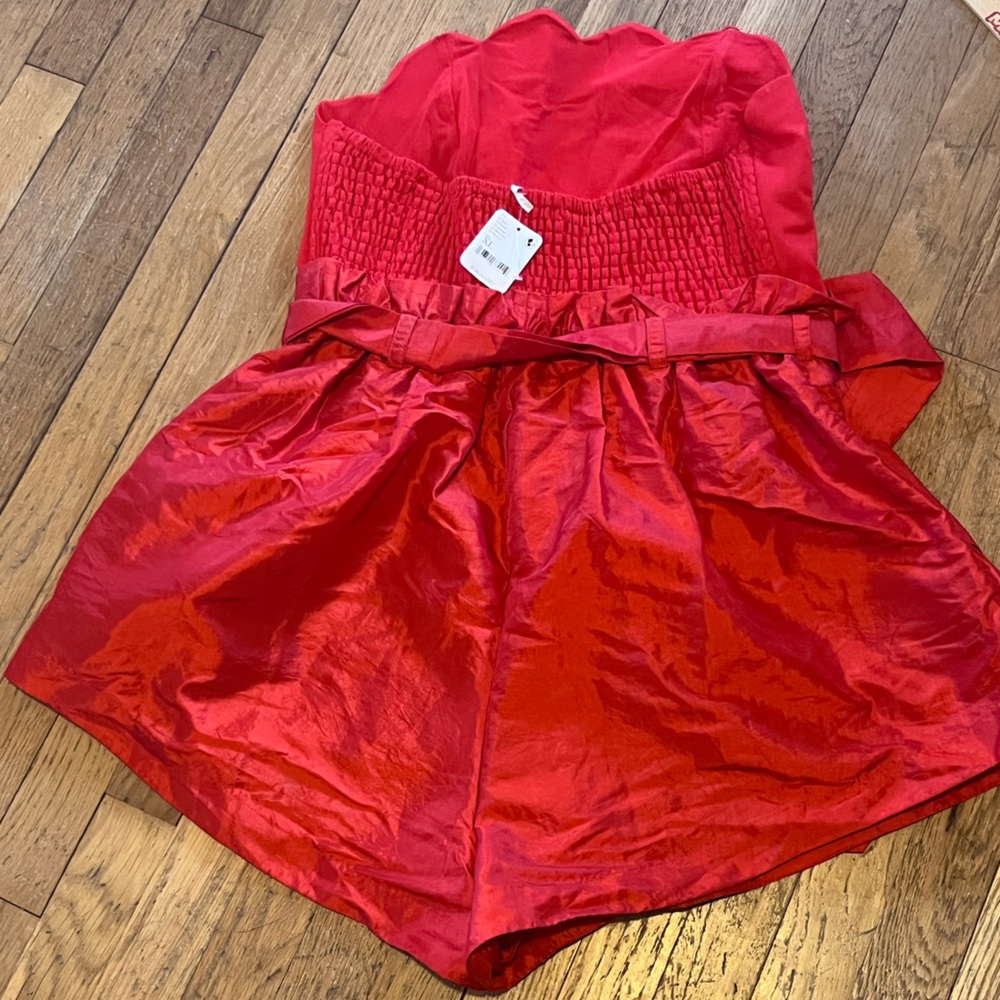 NWT Free People Filmore Romper Red Strapless XL NWT Mixed Media Belted Waist - Picture 7 of 10